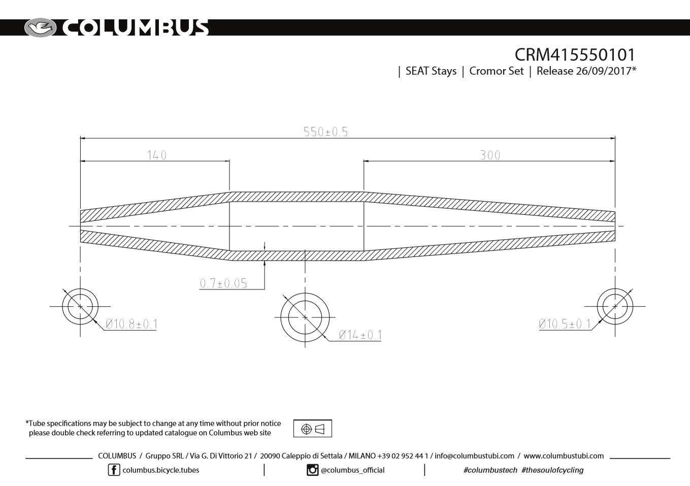Cromor Double taper seat stay 14mm