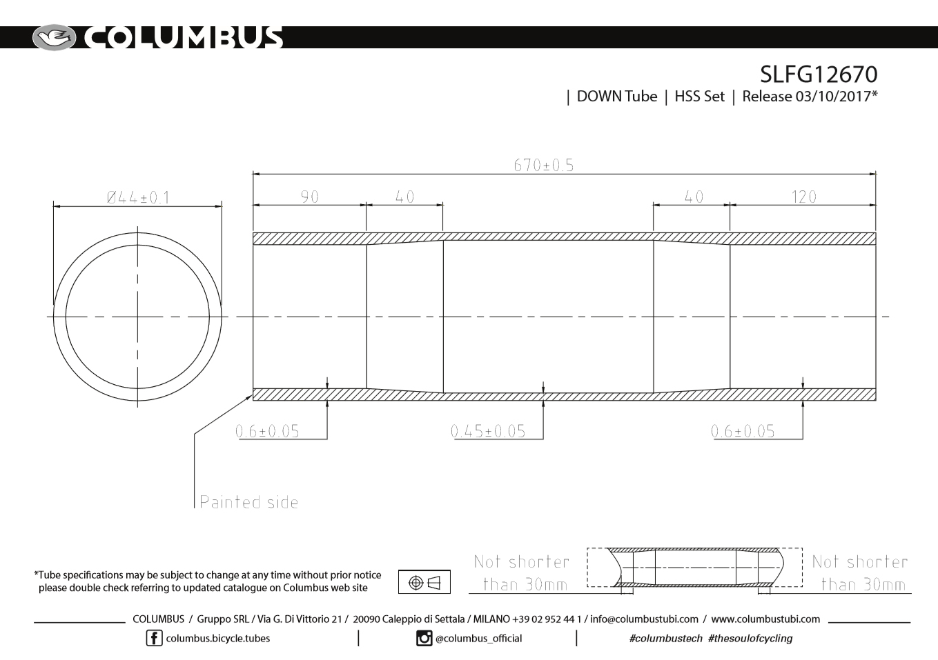 HSS Down Tube 44 x 670mm