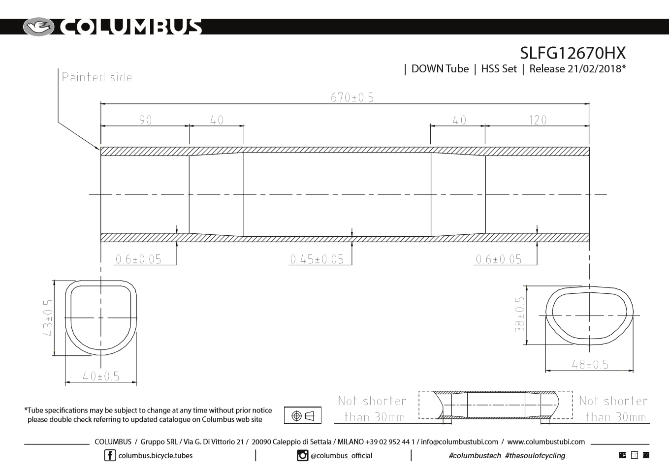 HSS Down tube 44mm shape HX