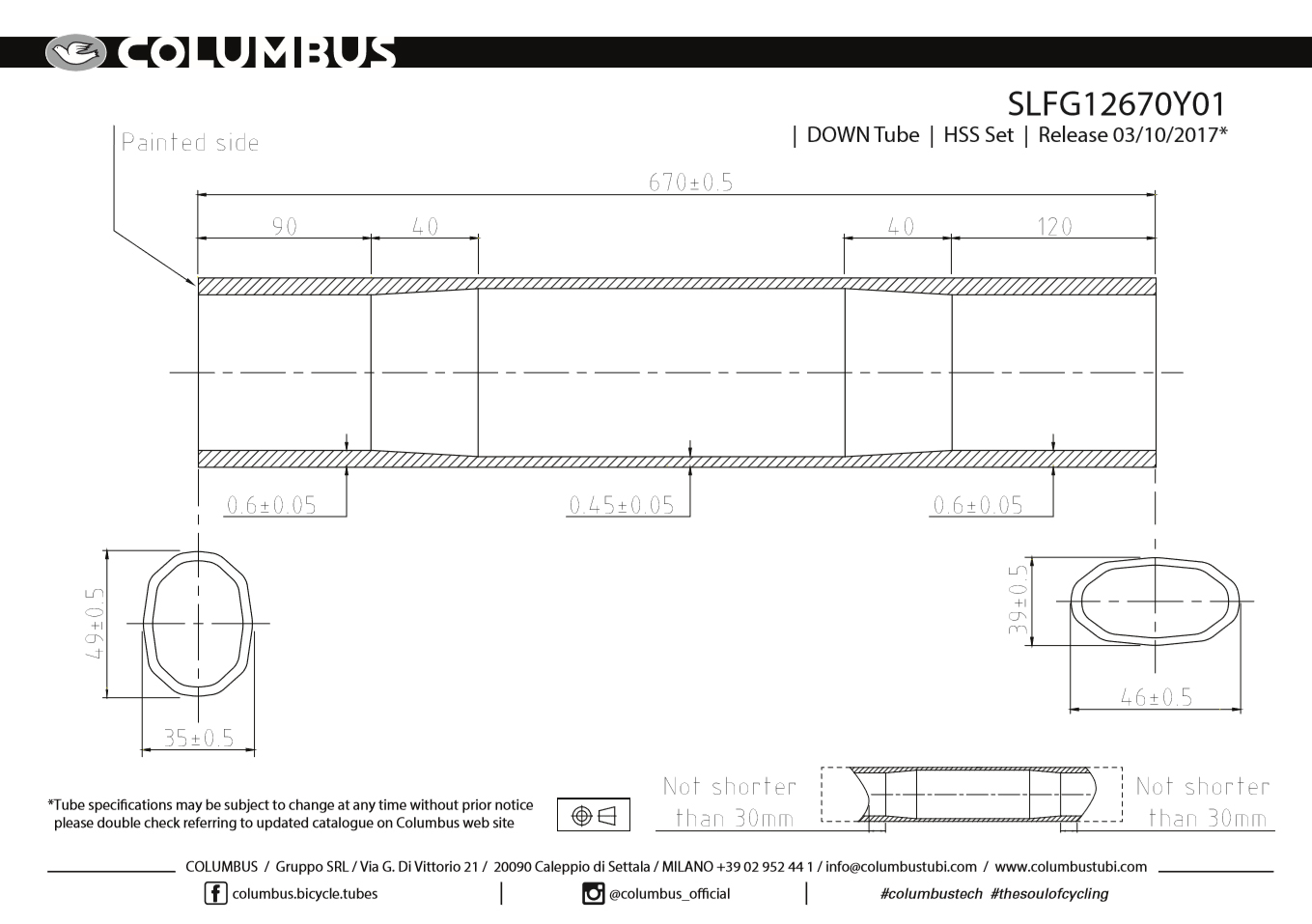HSS Down tube 44mm shape Y01