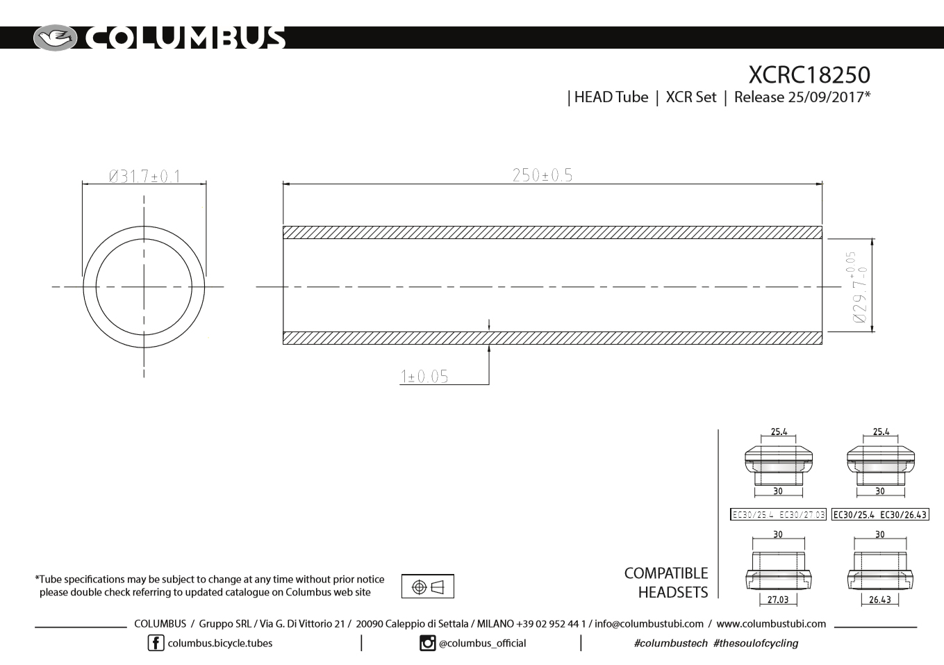 XCR Head Tube 31.7mm