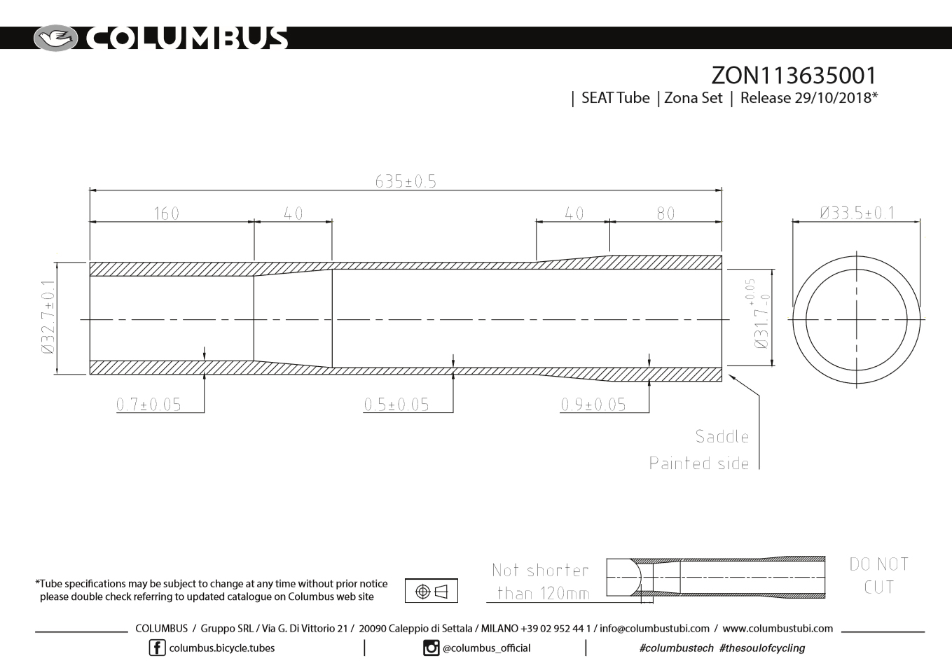 Zona Seat Tube Ext butt 32.7 x 560mm