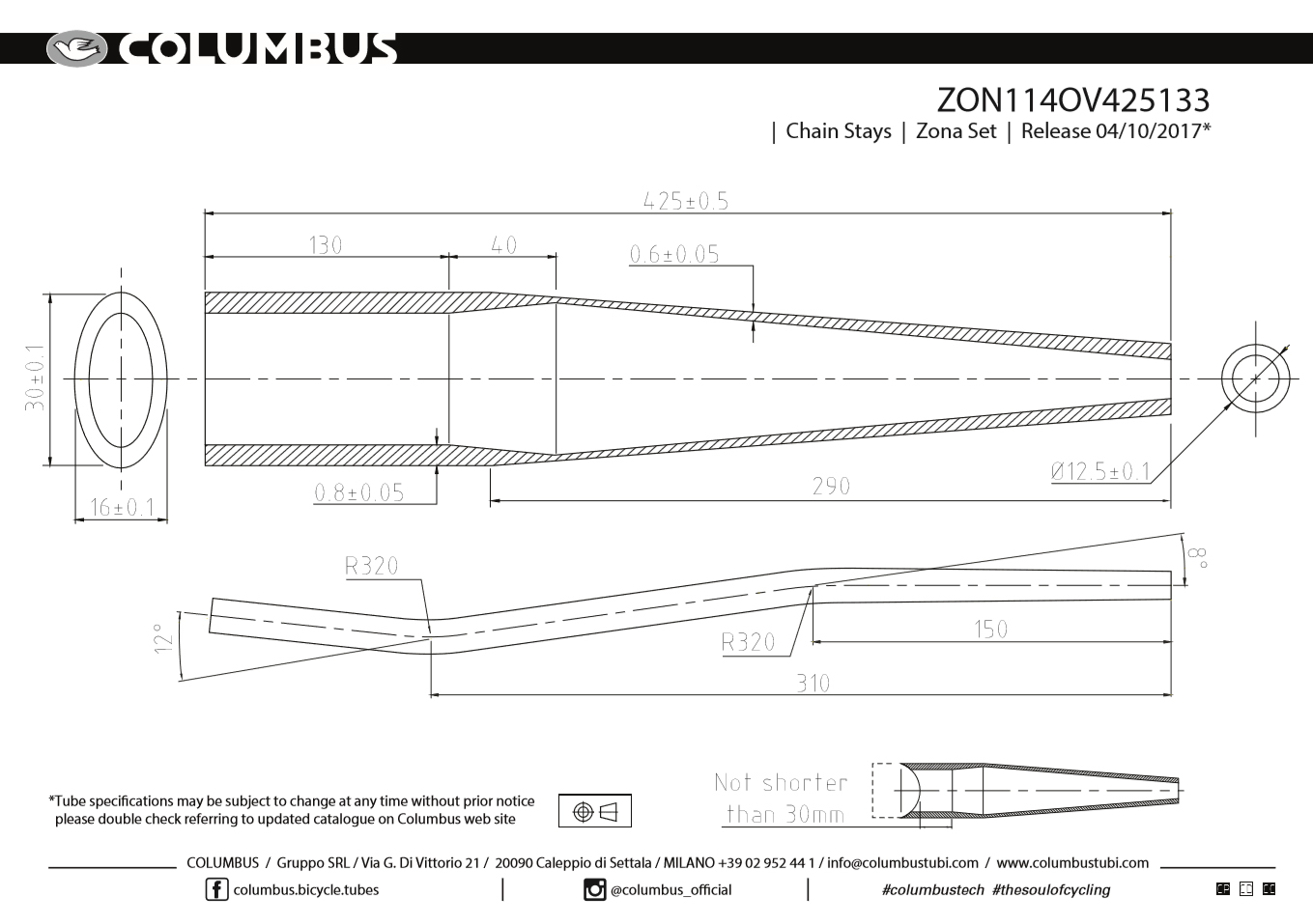 Zona Chain Stay 30 x 16 x S bend