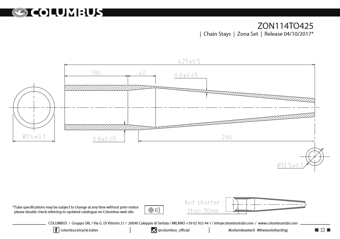 Zona Chain Stay 24mm Round x 425