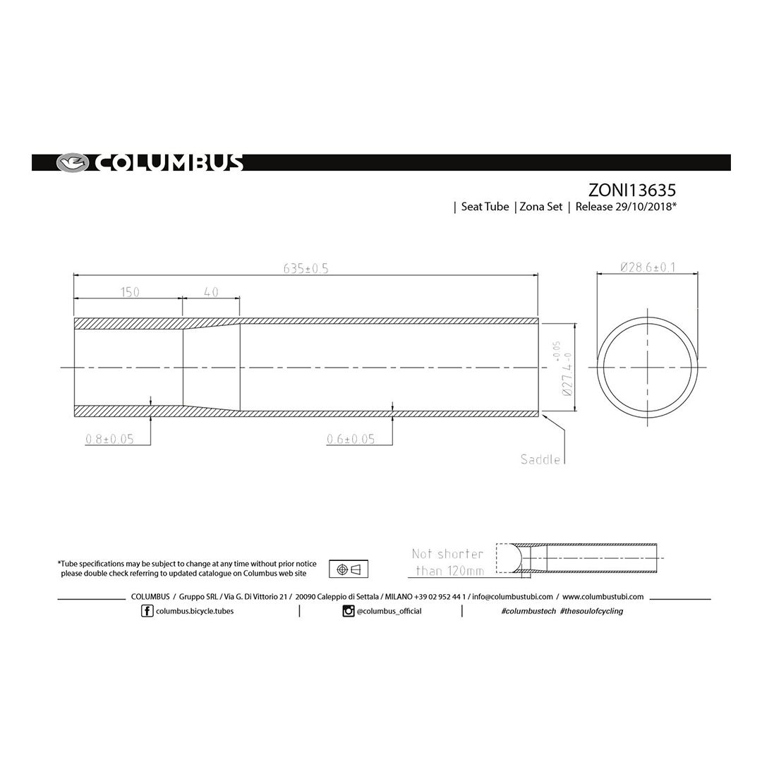 Zona Seat tube 28.6 8/6 x 635