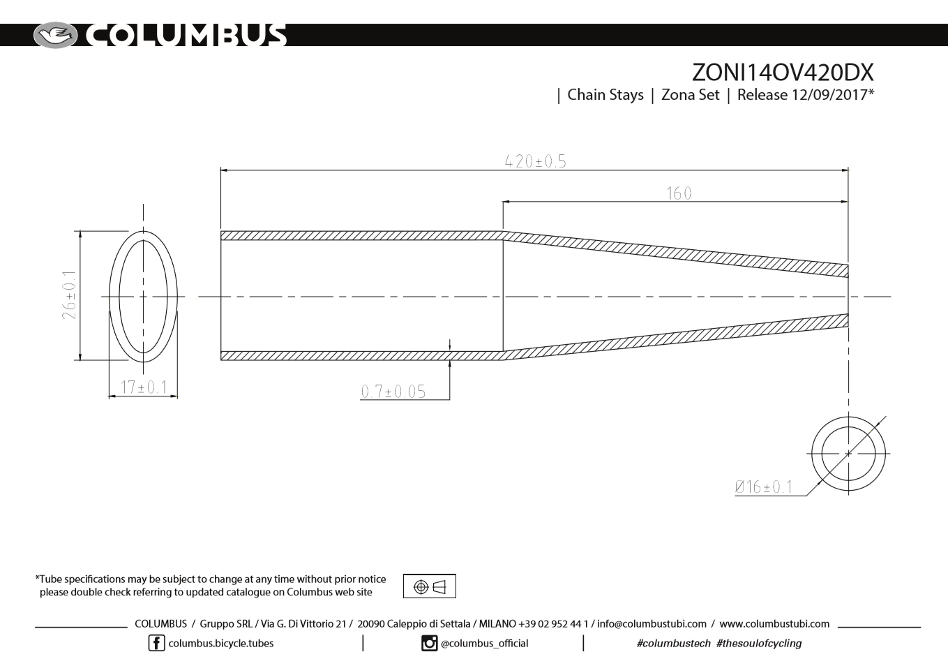 Zona Chain Stay shaped with 16.5mm end
