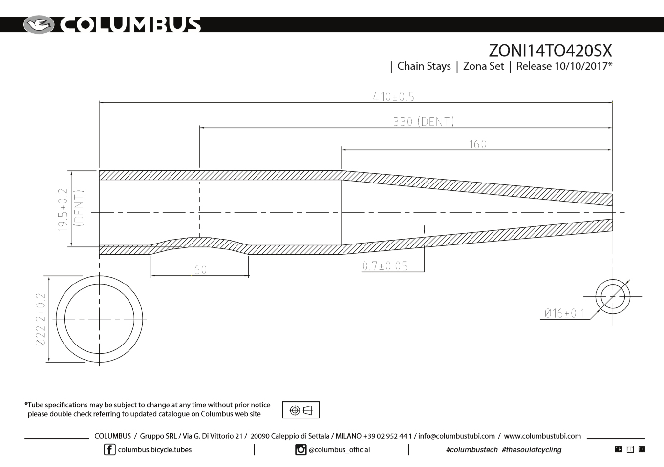 Zona Chain Stay shaped with 16.5mm end