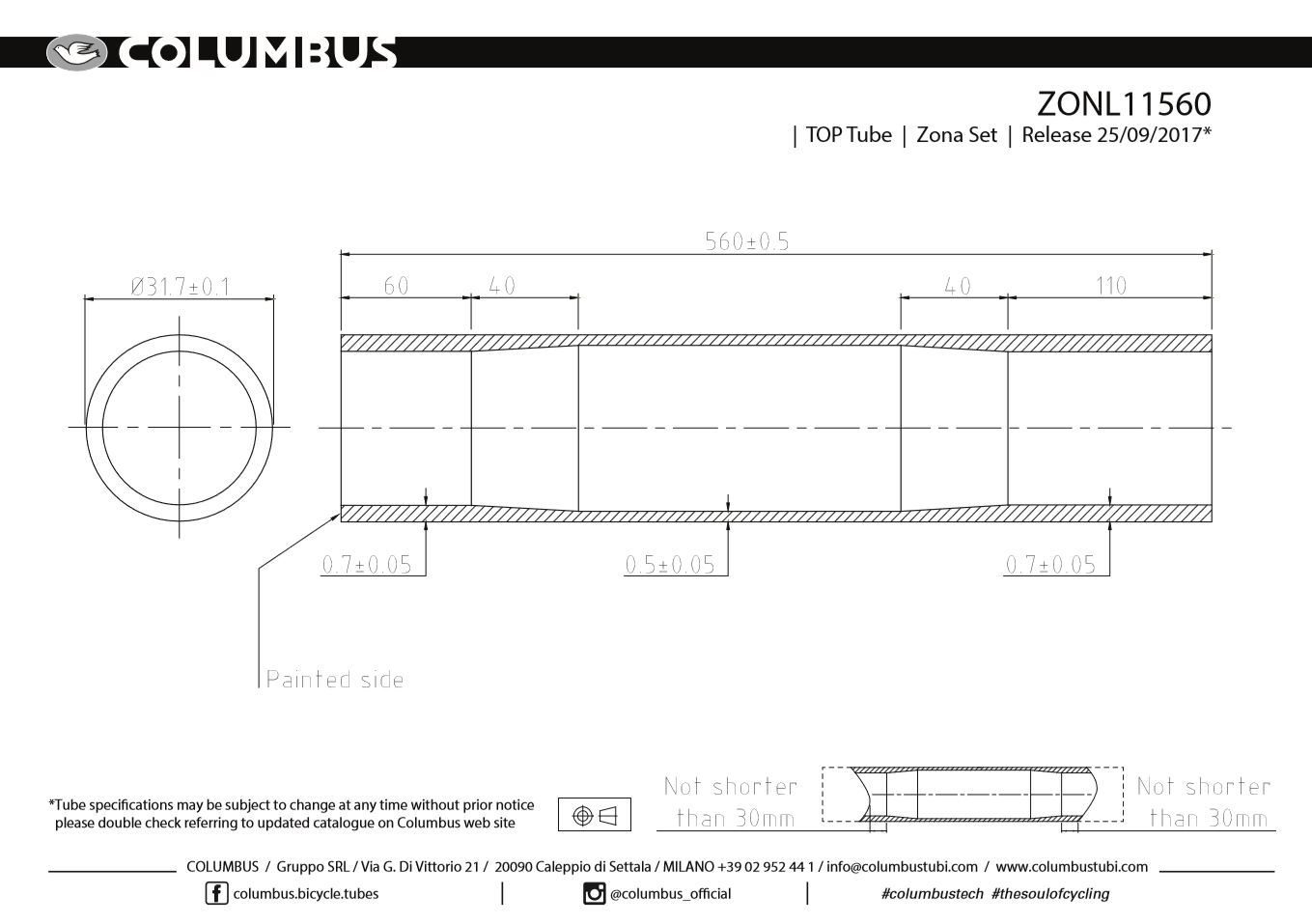 Zona Top Tube 31.7 7/5/7 x 560mm