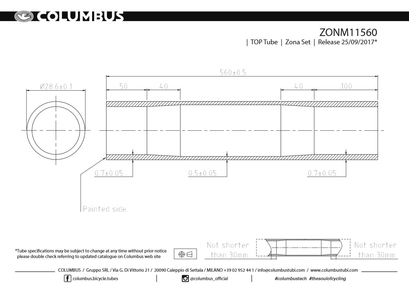 Zona Top tube 28.6 x 560mm